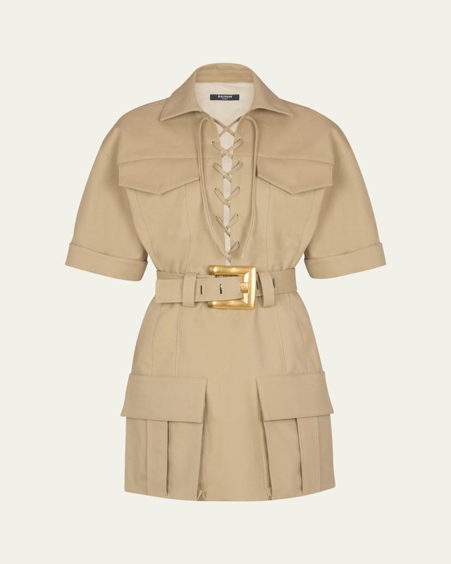 Lace Front Mini Safari Dress